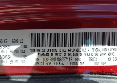 2013 Ram 1500 Laramie из США, поврежденный, VIN 1C6RR6NT4DS557112